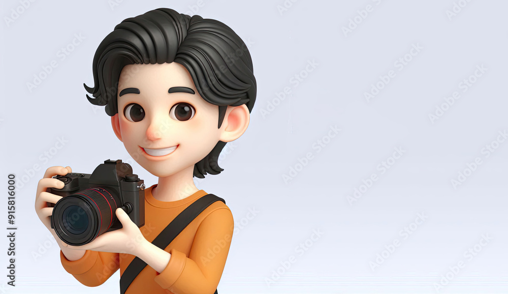 3D anime Character Photographer for world photography day theme background 3D anime Character Photographer for world photography day theme background