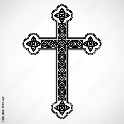silhouette cross with celtic ornaments, vector illustration