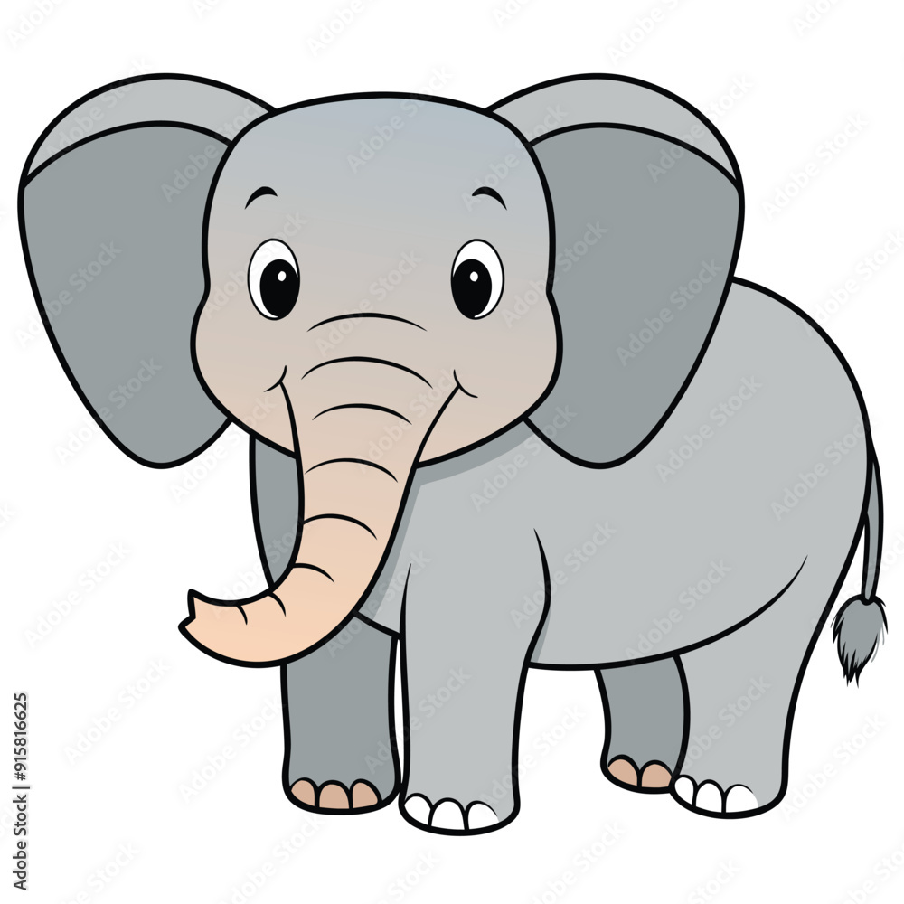 Fototapeta premium 2D African Elephant cartoon character vector icon illustration on white background