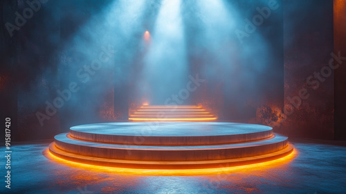 Wallpaper Mural Illuminated Circular Stage with Spotlights in Smoky Atmosphere for Performances Events and Shows Torontodigital.ca