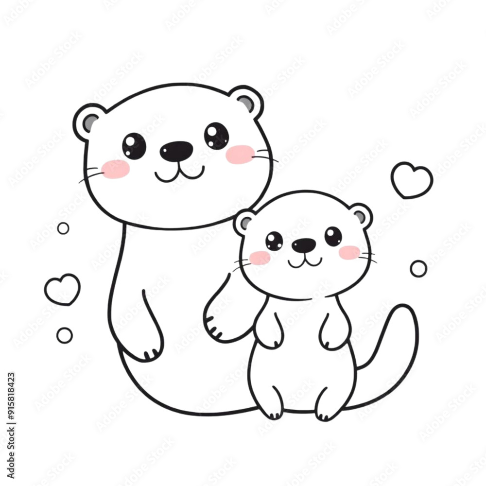 Cute kawaii otter and baby on an Isolated transparent background. generated with AI Cute kawaii otter and baby on an Isolated transparent background. generated with AI