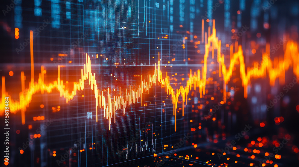 Glowing Forex Chart with Dynamic Orange and Blue Data Visualization Depicting Market Trends and Financial Analysis at Night Glowing Forex Chart with Dynamic Orange and Blue Data Visualization Depicting Market Trends and Financial Analysis at Night