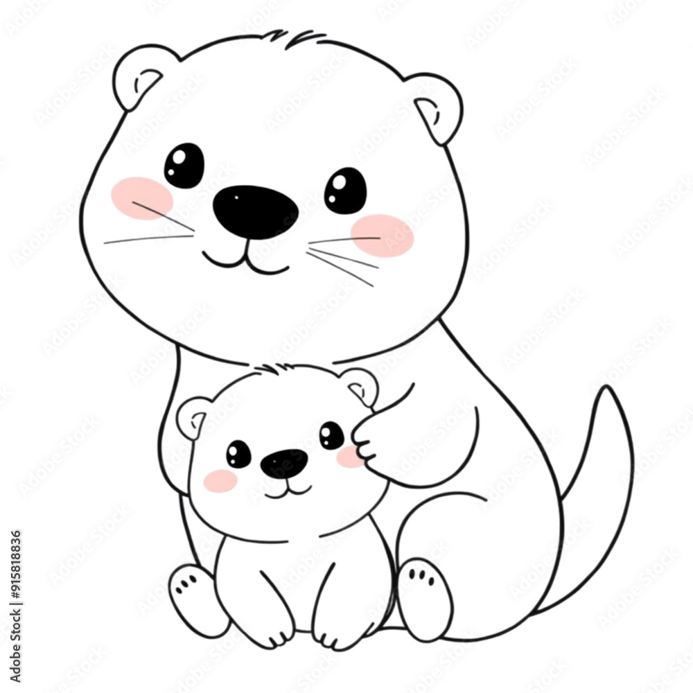 Cute kawaii otter and baby on an Isolated transparent background. generated with AI Cute kawaii otter and baby on an Isolated transparent background. generated with AI
