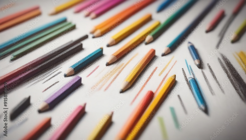 illustrative and colorful illustration of crayons and pencils in bright colors on white paper illustrative and colorful illustration of crayons and pencils in bright colors on white paper