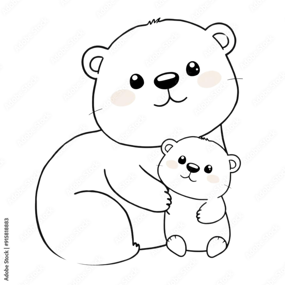 Cute kawaii otter and baby on an Isolated transparent background. generated with AI Cute kawaii otter and baby on an Isolated transparent background. generated with AI