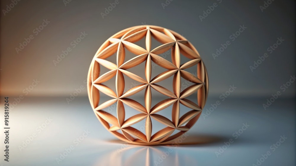 custom made wallpaper toronto digitalWooden Flower of Life Sphere Geometric Sacred Geometry, 3D Render, Abstract Design, Spiritual Symbolism, Art, Decoration