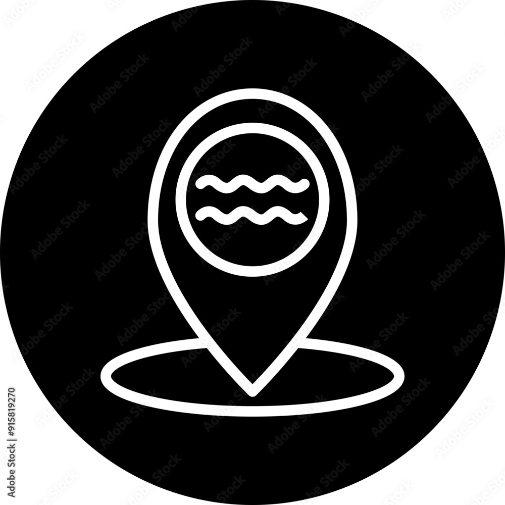 Water Park Map Vector Line White Circle Black Water Park Map Vector Line White Circle Black