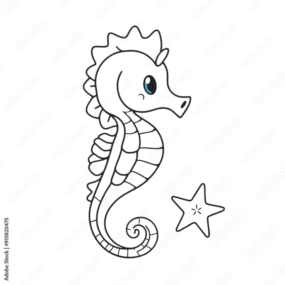 Obraz premium Coloring page outline of a Seahorse on an Isolated transparent background. generated with AI