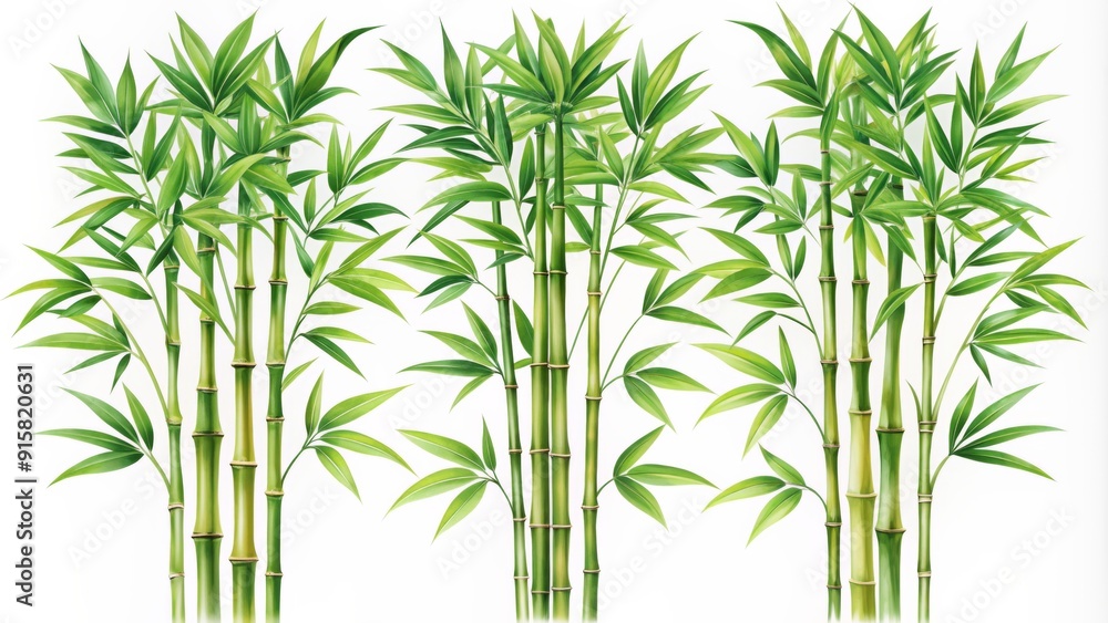 A Watercolor Illustration of Three Bamboo Plants - Lush Green Leaves, Vibrant Stems - Natural Design, Asian Decor, Tropical Plants, Zen Garden, Botanical Art, Green Bamboo A Watercolor Illustration of Three Bamboo Plants - Lush Green Leaves, Vibrant Stems - Natural Design, Asian Decor, Tropical Plants, Zen Garden, Botanical Art, Green Bamboo