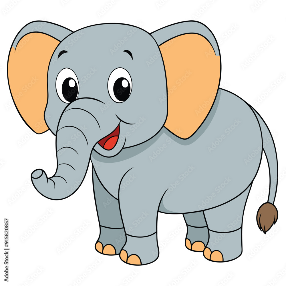 Fototapeta premium 2D African Elephant cartoon character vector icon illustration on white background