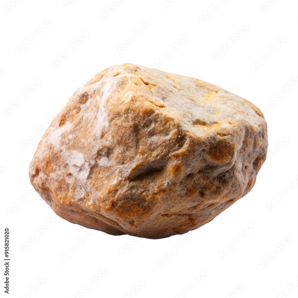 Obraz premium Rough natural stone with varied texture and earthy tones, featuring an irregular shape. Ideal for geological or nature-inspired designs and projects. Isolated on transparent background, png.