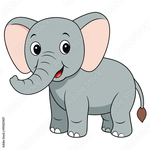 2D African Elephant cartoon character vector icon illustration on white background