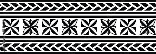 Polynesian tattoo design tribal border. Tribal design ethnic ornament maori band. Samoan Tattoo ribbon sleeve bracelet. Fabric seamless isolated hawaiian armband pattern on white background.
