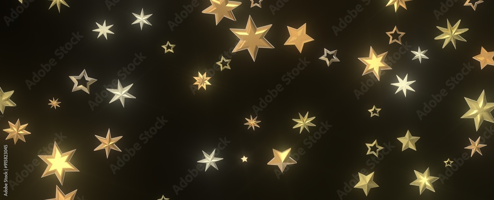 Twinkling Christmas Descent: Striking 3D Illustration Showcasing Falling Festive Twinkling Stars Twinkling Christmas Descent: Striking 3D Illustration Showcasing Falling Festive Twinkling Stars