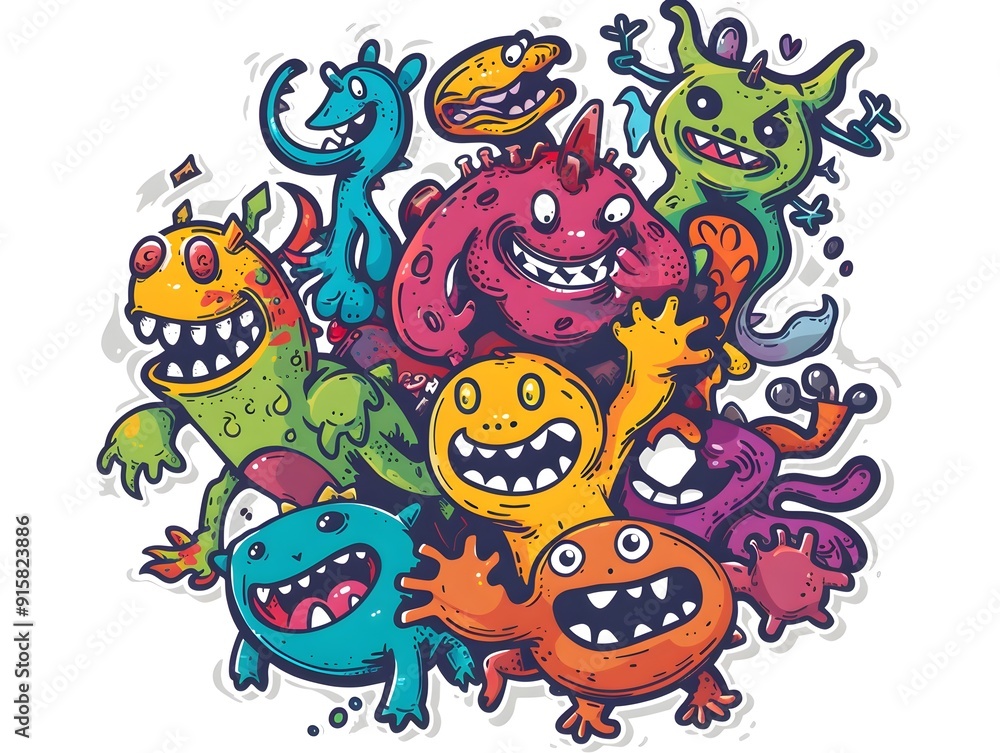 Naklejka premium Whimsical Cartoon Characters in Playful and Humorous Sticker Design