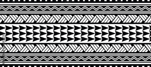 Polynesian tattoo design tribal border. Tribal design ethnic ornament maori band. Samoan Tattoo ribbon sleeve bracelet. Fabric seamless isolated hawaiian armband pattern on white background.