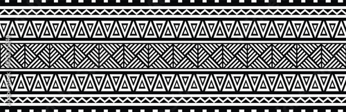 Polynesian tattoo design tribal border. Tribal design ethnic ornament maori band. Samoan Tattoo ribbon sleeve bracelet. Fabric seamless isolated hawaiian armband pattern on white background.
