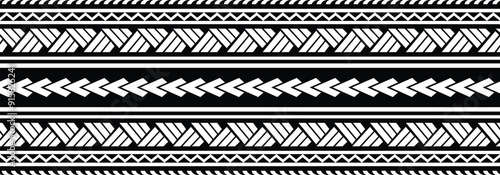 Polynesian Tribal Tattoo Designs, Forearm Band, Sleeve and Geometric Borders - EPS and Seamless Patterns