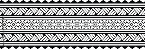 Polynesian tattoo design tribal border. Tribal design ethnic ornament maori band. Samoan Tattoo ribbon sleeve bracelet. Fabric seamless isolated hawaiian armband pattern on white background.
