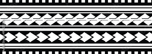 Polynesian tattoo tribal band design. Samoan tattoo tribal border. Decorative seamless pattern.