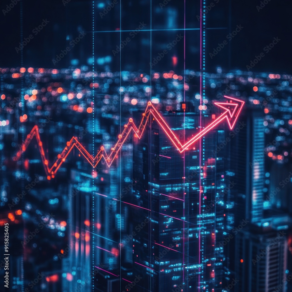 Cityscape with a Rising Financial Graph Cityscape with a Rising Financial Graph
