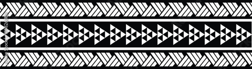 Polynesian tattoo design tribal border. Tribal design ethnic ornament maori band. Samoan Tattoo ribbon sleeve bracelet. Fabric seamless isolated hawaiian armband pattern on white background.