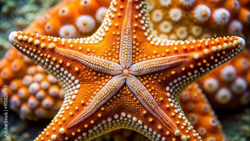 Macro View of a Starfish - Close-up, Orange, White, Dots, Ocean Life, Marine, Sea Creature