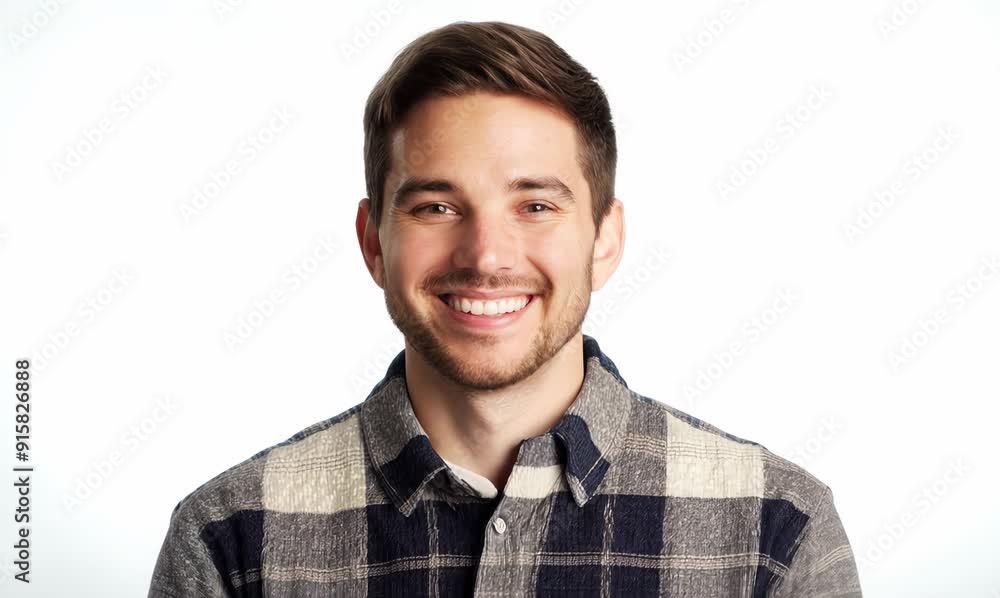 Portrait of a handsome young man in plaid shirt on white background Portrait of a handsome young man in plaid shirt on white background