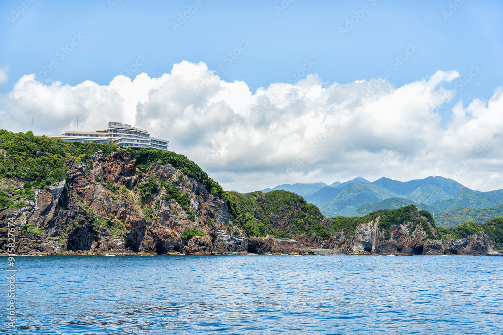 Scenic view with Hotel Urashima overlooking the Pacific Ocean, in Nachikatsuura, Japan. Scenic view with Hotel Urashima overlooking the Pacific Ocean, in Nachikatsuura, Japan.