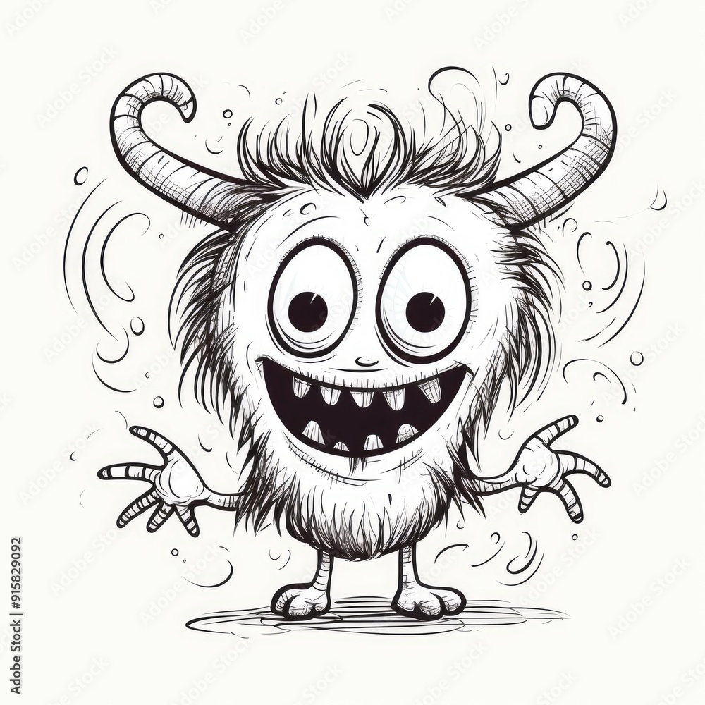 Sketch of cute scribble monster or doodle fantasy alien. Hand drawn sketched character Sketch of cute scribble monster or doodle fantasy alien. Hand drawn sketched character