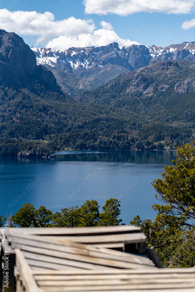 Fototapeta premium view over lake Traful in Patagonia mountains in Argentina one of siete lagos route