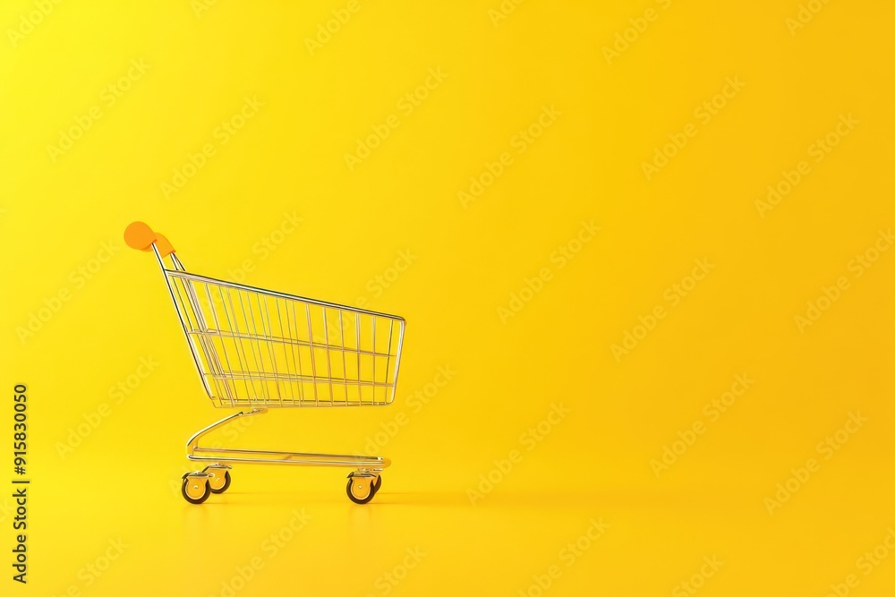 Empty Shopping Cart on Yellow Background Empty Shopping Cart on Yellow Background
