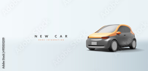 Black beautiful realistic hatchback, city car, 3D. For design concepts, buying, renting, car sharing, financing. Vector illustration