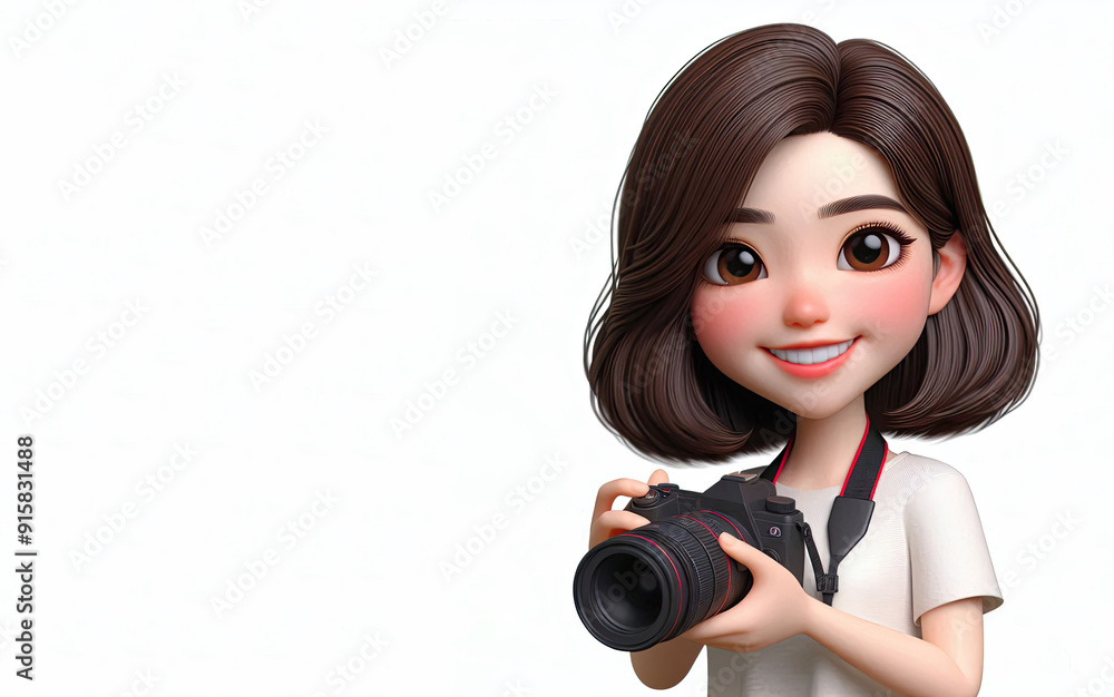 3D anime Character Photographer for world photography day theme background 3D anime Character Photographer for world photography day theme background