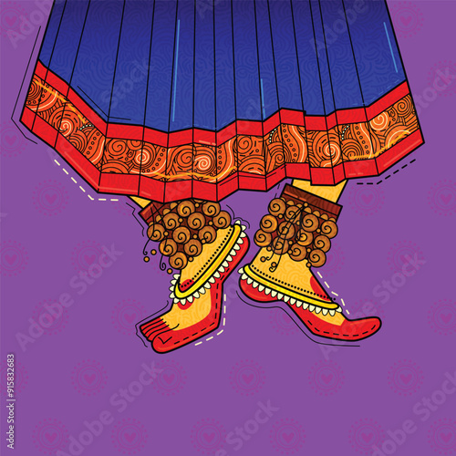 illustration of desi (Indian) art style classical feet with ghungroo