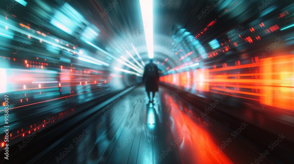 Bright Lights Illuminate Tunnel While Vehicle Speeds Through At Night Bright Lights Illuminate Tunnel While Vehicle Speeds Through At Night