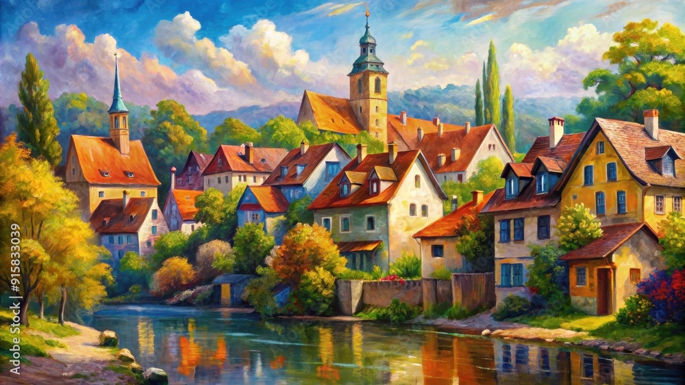 Old town landscape painting with acrylic paints, ancient, historical, architecture, vintage, colorful, cityscape Old town landscape painting with acrylic paints, ancient, historical, architecture, vintage, colorful, cityscape