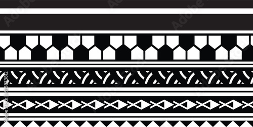 Polynesian tattoo design tribal border. Tribal design ethnic ornament maori band. Samoan Tattoo ribbon sleeve bracelet. Fabric seamless isolated hawaiian armband pattern on white background.
