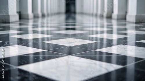 Black And White Checkerboard Floor Pattern In A Historic Building Corridor