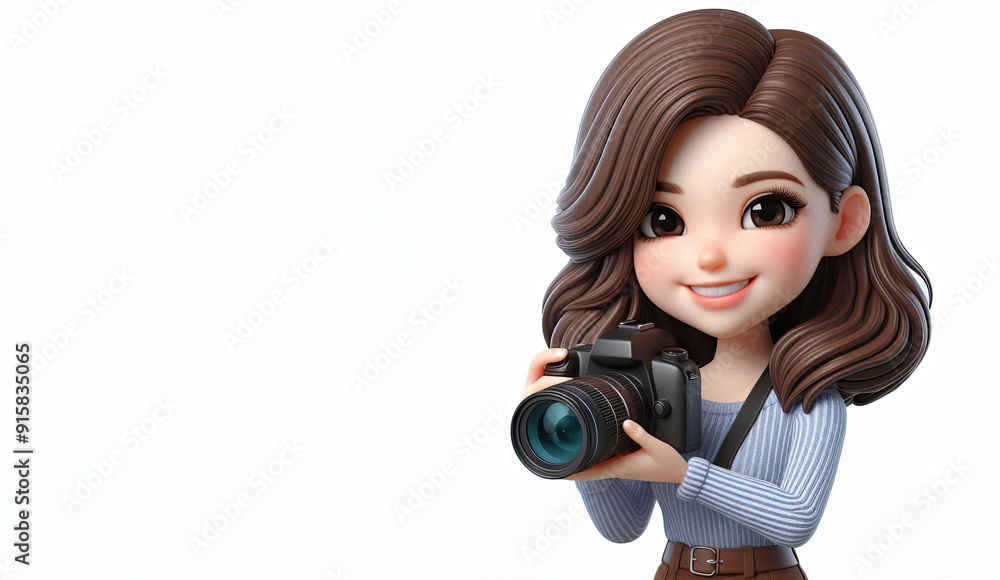 3D anime Character Photographer for world photography day theme background 3D anime Character Photographer for world photography day theme background