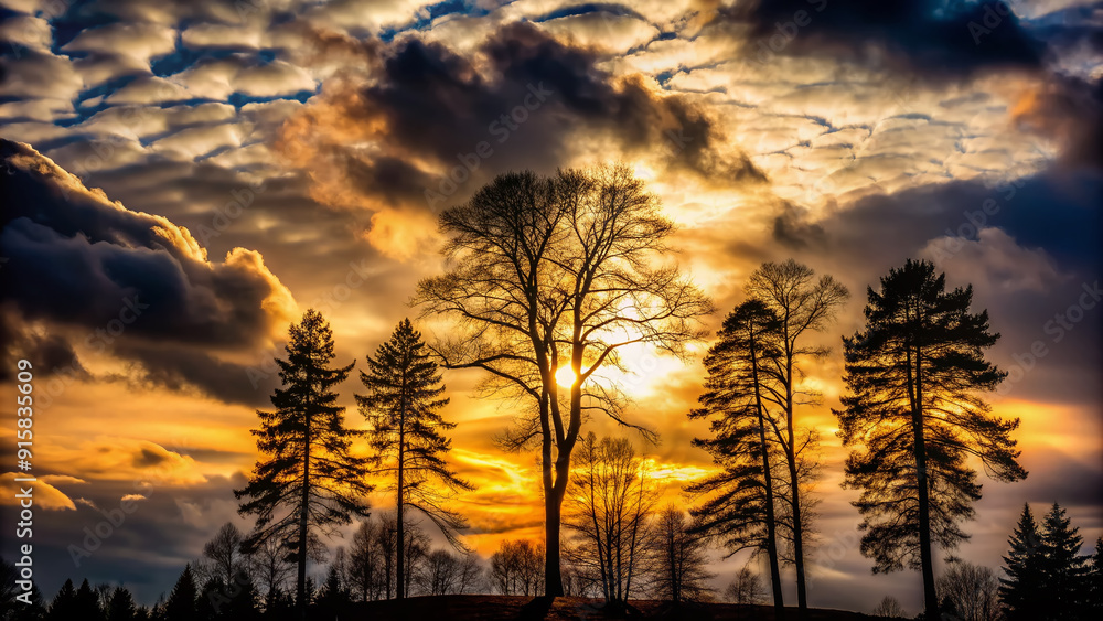 Silhouetted trees stand tall against a dramatic black sky, their branches etched in intricate detail, as the sun sets behind a veil of dark clouds. Silhouetted trees stand tall against a dramatic black sky, their branches etched in intricate detail, as the sun sets behind a veil of dark clouds.