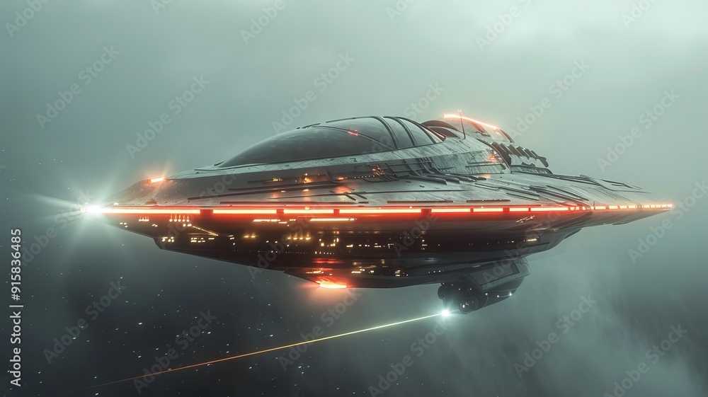 An Impressive Futuristic Alien Spaceship Gliding Elegantly Through Colorful Cosmic Clouds An Impressive Futuristic Alien Spaceship Gliding Elegantly Through Colorful Cosmic Clouds
