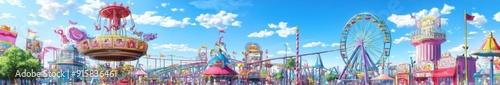 Whimsical Carnival of Comedy: A Fantasy Amusement Park with Zany Rides and Giggles in Anime Style - Ideal for Game Art, Storybook Illustrations, and 4K Wallpapers
