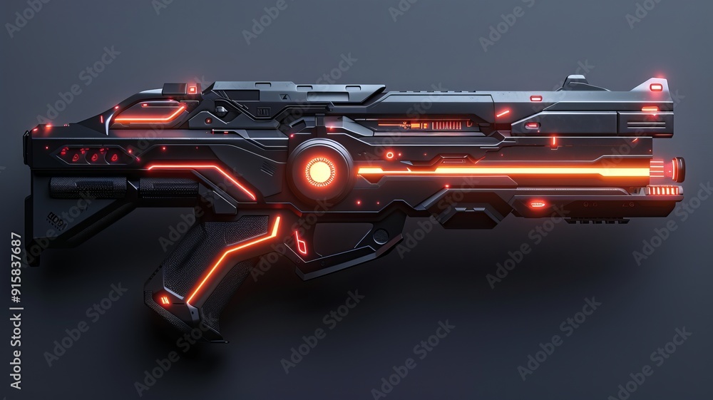 Fototapeta premium A futuristic scifi laser gun featuring vibrant neon accents and advanced technological design
