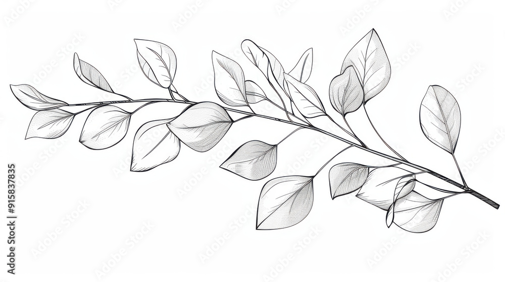 Obraz premium A minimalistic line drawing of eucalyptus leaves