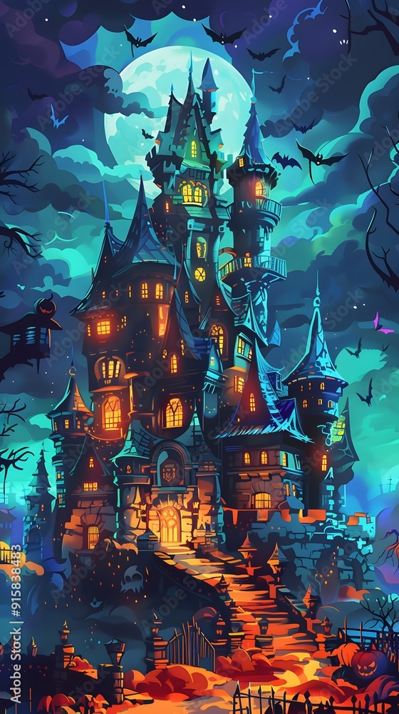 Fototapeta premium Castle place for Halloween party, All kinds of party supplies Halloween, Happy Halloween