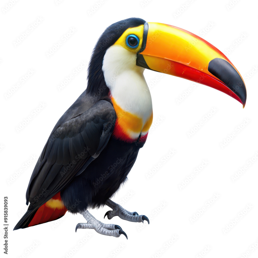 A vibrant toucan with a large, colorful beak perched elegantly, showcasing its striking feathers and charming presence. A vibrant toucan with a large, colorful beak perched elegantly, showcasing its striking feathers and charming presence.