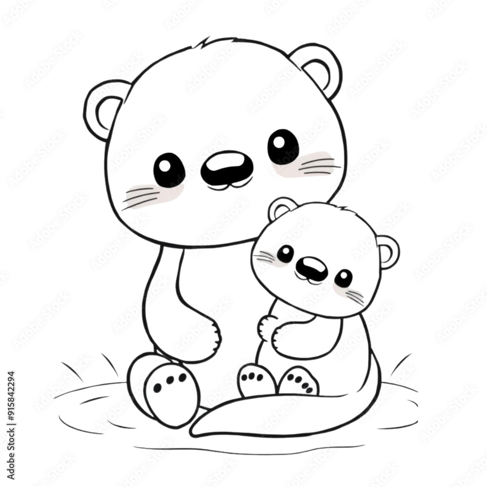 Fototapeta premium Cute kawaii otter and baby on an Isolated transparent background. generated with AI
