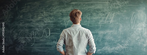 teacher at the blackboard at school. Selective focus
