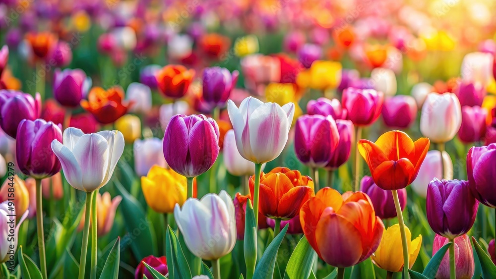 Vibrant tulip flowers blooming in a picturesque field, spring, colorful, nature, garden, fresh, vibrant, petals, beauty, floral Vibrant tulip flowers blooming in a picturesque field, spring, colorful, nature, garden, fresh, vibrant, petals, beauty, floral